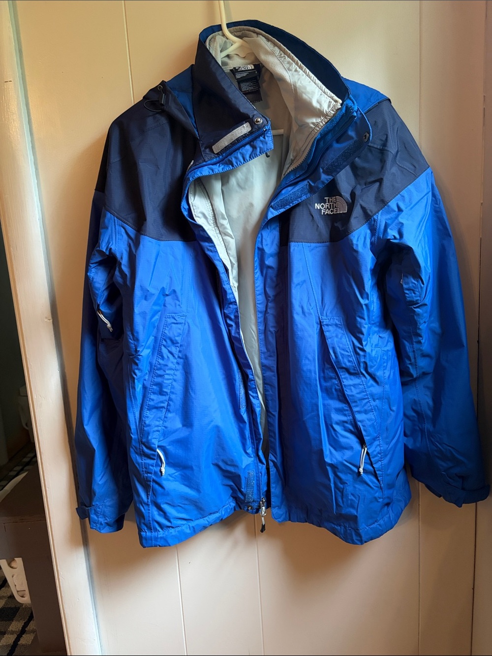The North Face Blue and Black Men's Raincoat with Hood